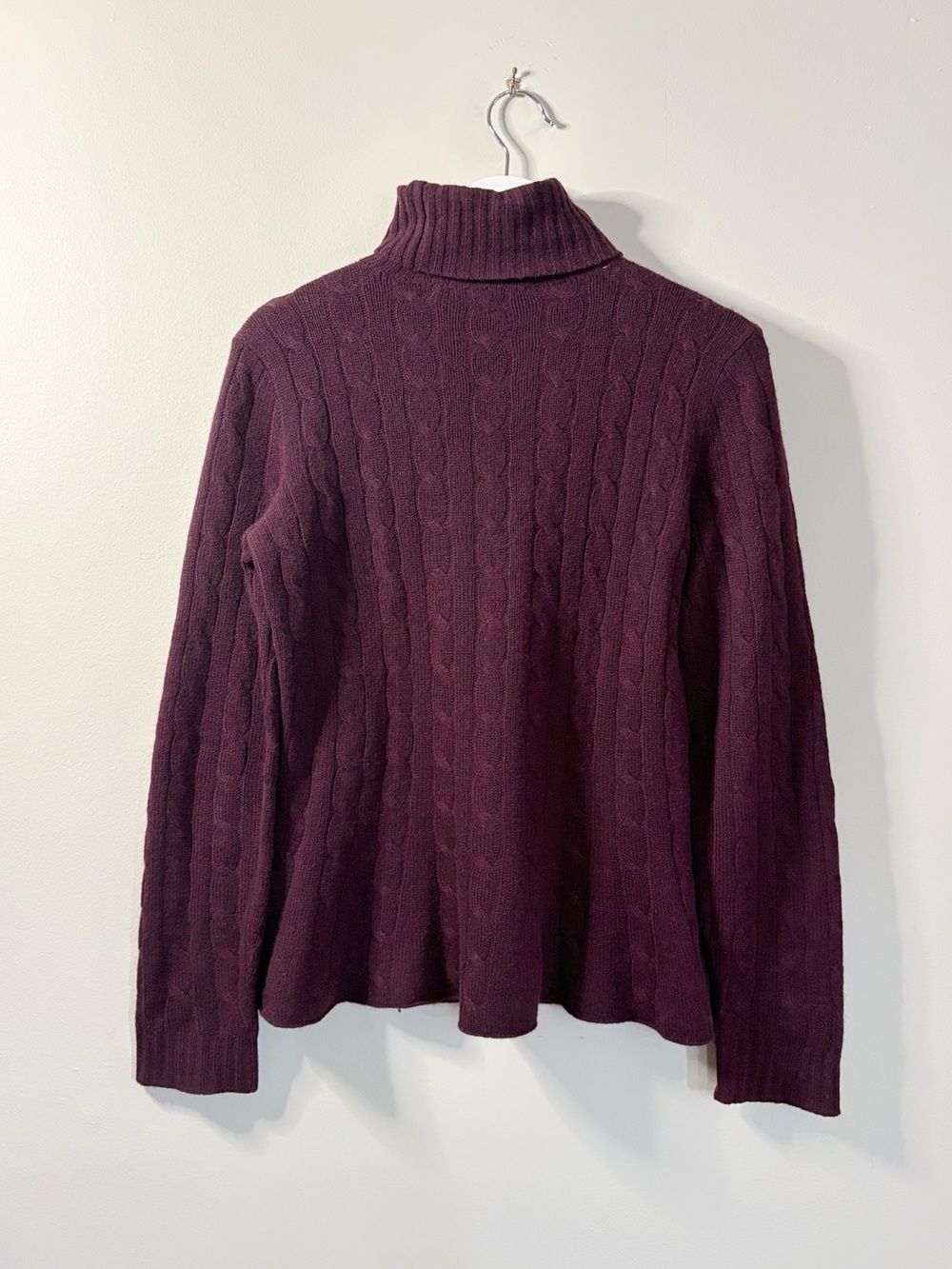 Ralph Lauren Cashmere Cable Knit Flare Hem Turtleneck Sweater Women M Old Money
